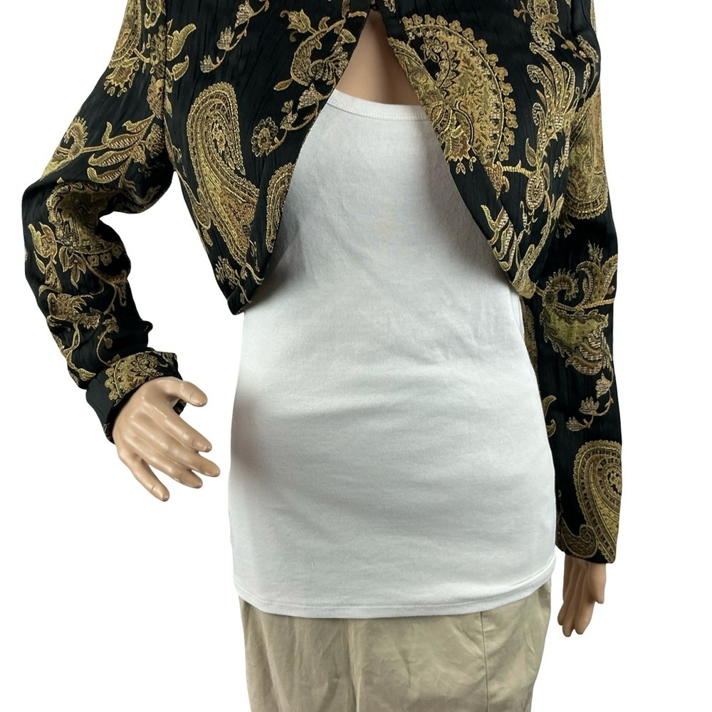 Joseph Ribkoff Vintage Paisley Bolero Jacket Black Gold Size 4 - Picture 3 of 7